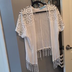 White cover up beach swim cover up layered crochet